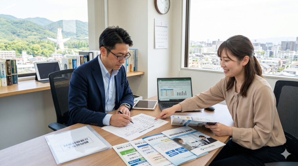 箕面・吹田の中小企業経営者が顧問税理士に相談するイメージ