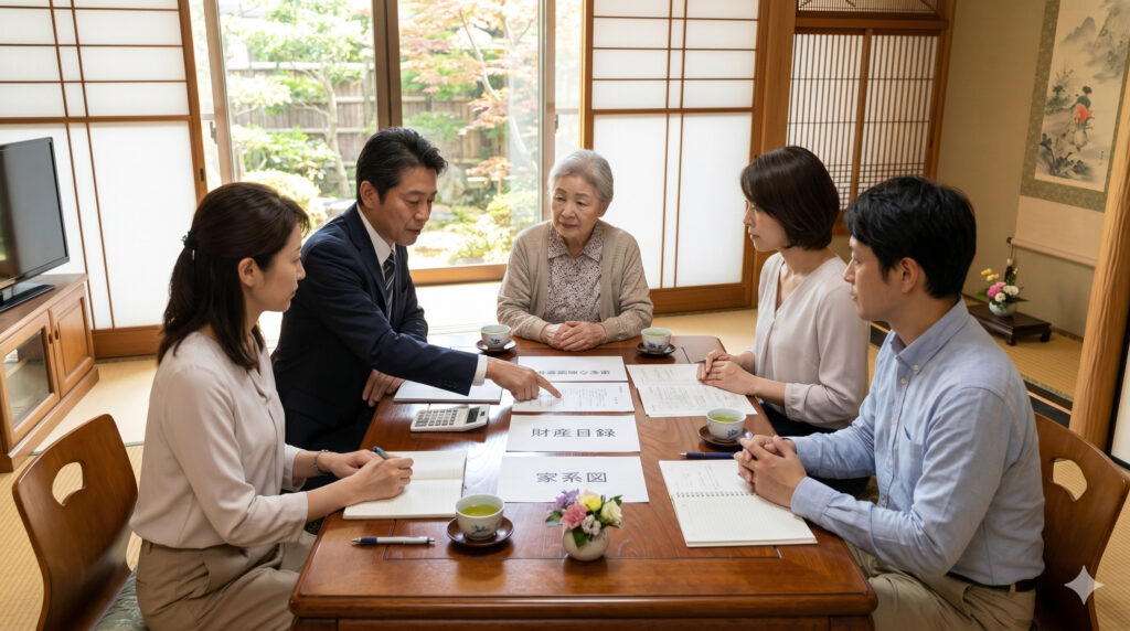 相続人同士で遺産分割について話し合うイメージ