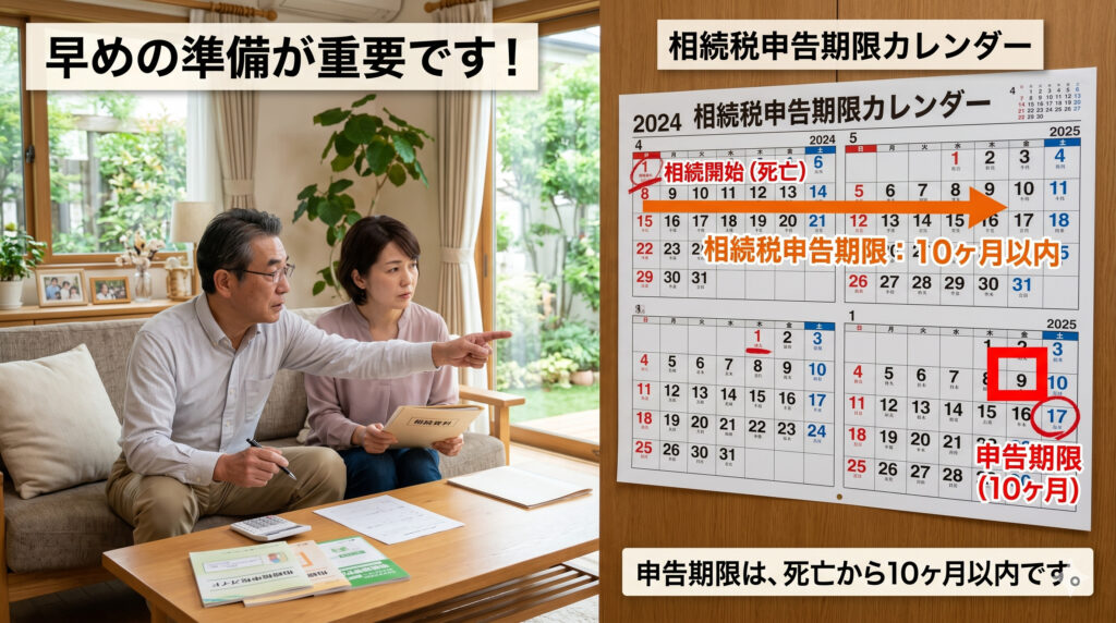相続税申告期限10ヶ月を確認するカレンダーのイメージ