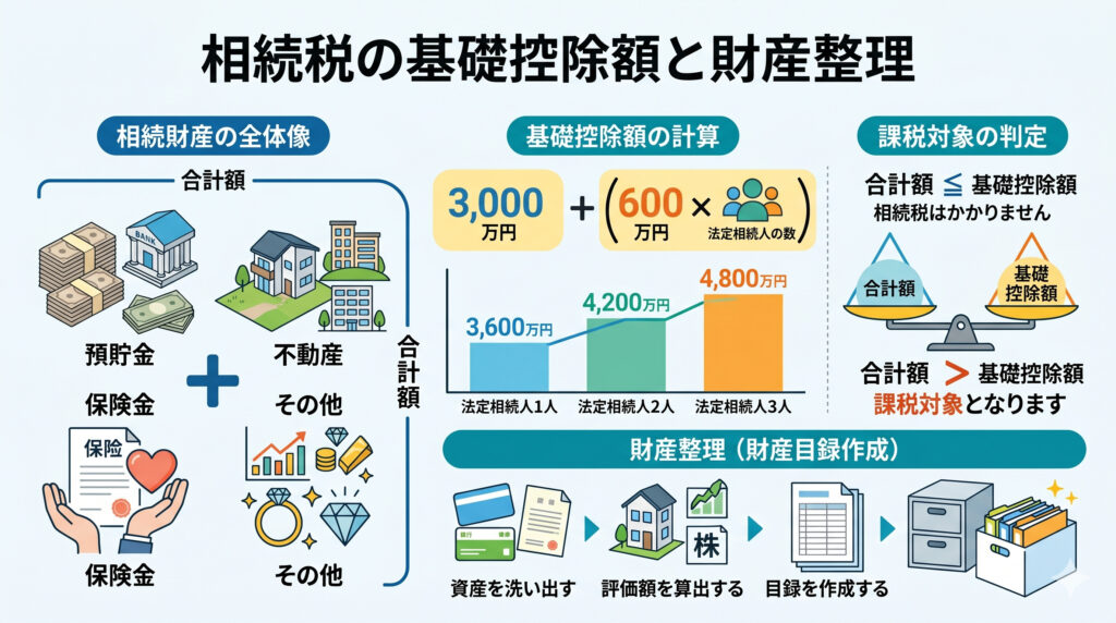 相続税の基礎控除額と財産整理のイメージ