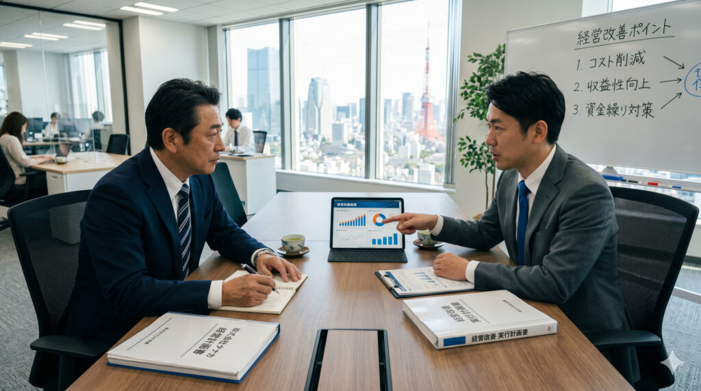 税理士から経営改善のアドバイスを受けるイメージ