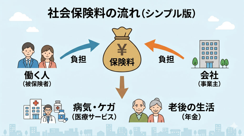 社会保険料の仕組みを説明するイメージ図