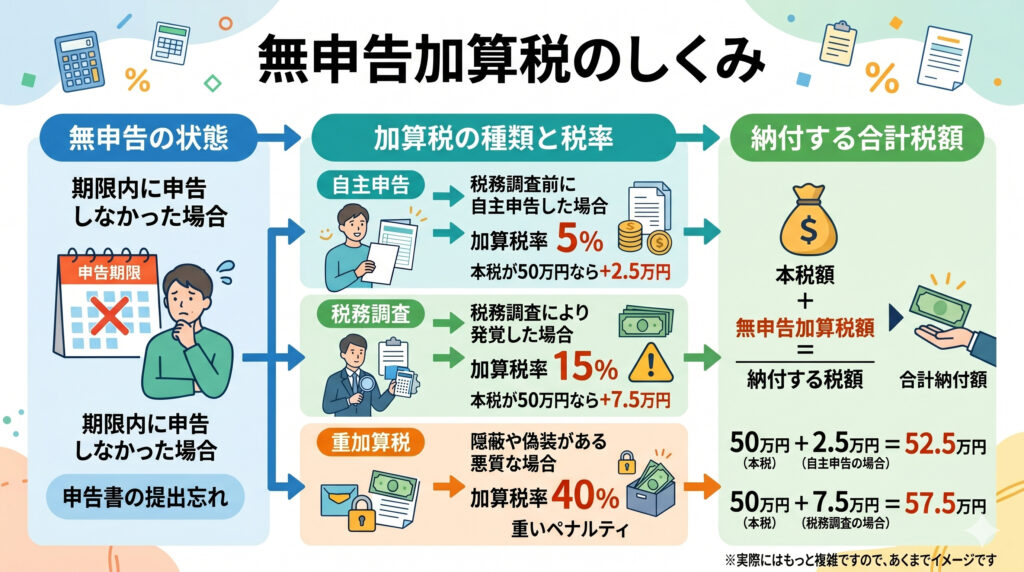 無申告加算税のしくみを説明するイメージ