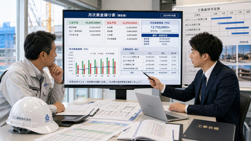 建設業特有の資金繰りを月次で把握するイメージ