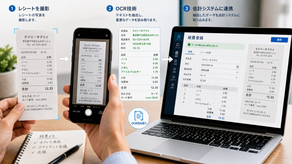 OCRを活用したレシート読み取りのイメージ