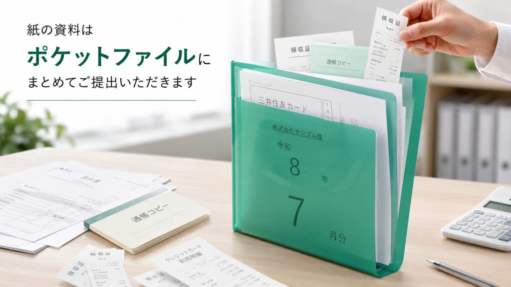 完全記帳代行で使用するポケットファイルのイメージ