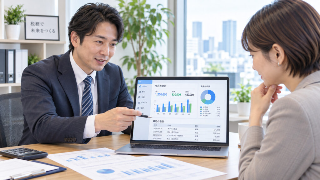 クラウド会計を使って面談するイメージ