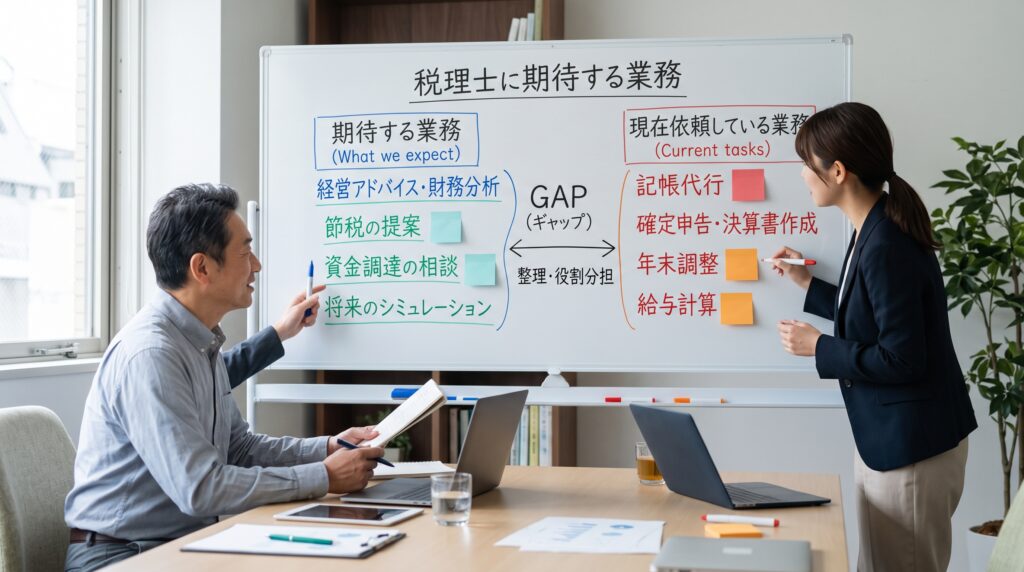 税理士に期待する業務と依頼している業務を整理するイメージ